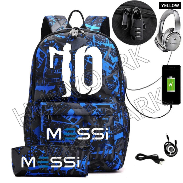 Unisex Messi Casual 15.6 Inch Laptop Back Light Anti Theft School Bag