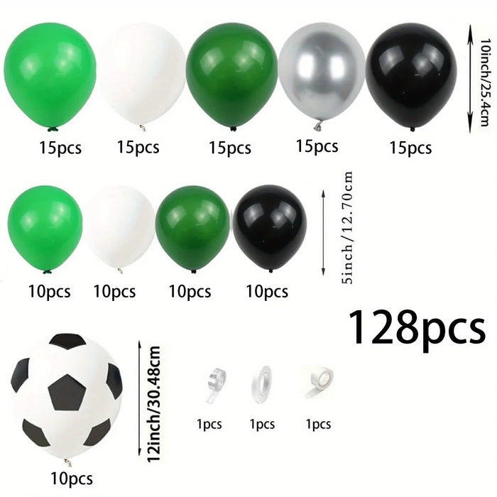 128Pcs Green Football Balloon Garland Arch Set For Football Game Sports Party Birthday Anniversary Outdoor Decoration