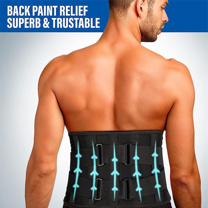 Waist Support Compression Lumbar Back Brace with 7 Stays & Dual Adjustable Straps for Men Women