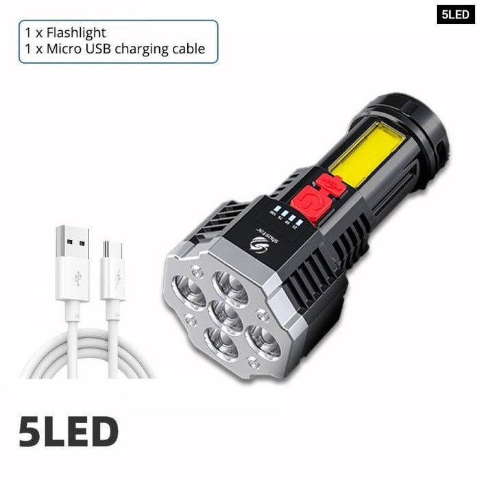 Rechargeable Led Flashlights 7LED Camping Torch With Cob Side Light Lightweight Outdoor Lighting ABS Material