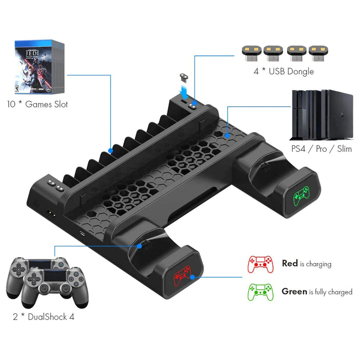 Vertical Ps4 Stand With Cooling Fan And Dual Controller