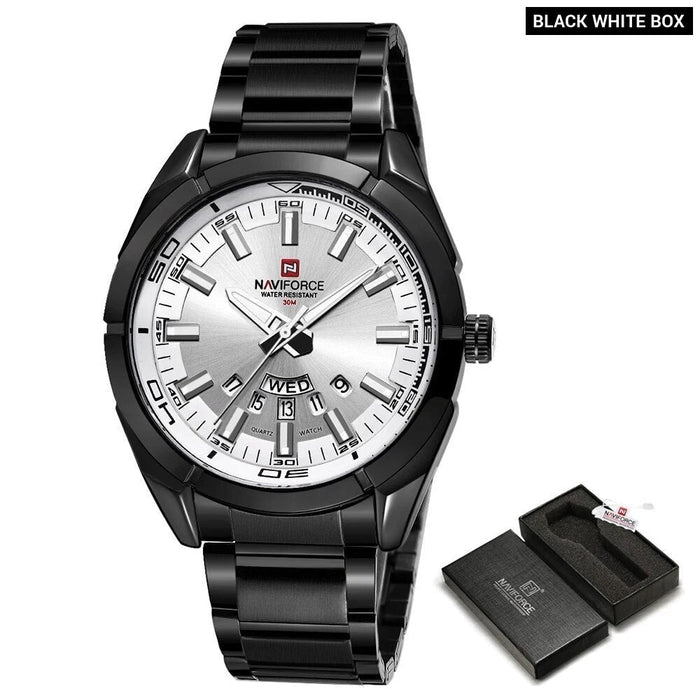 Men's Stainless Steel Band Analog Week Calendar Display Quartz 3ATM 30M Water Resistant Wristwatch