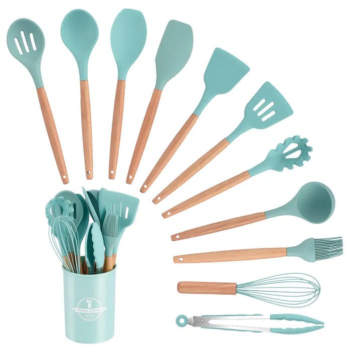 11Pcs Silicone Cooking Utensil Set With Storage Box