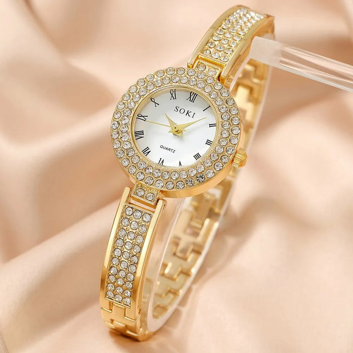 5pcs Dainty Quartz Watch With Jewelry Set Fashion Round