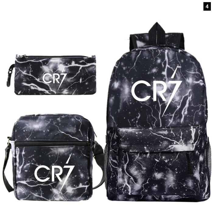 Unisex Football Ronaldo Cr7 3Pcs/Set Laptop School Bag For Kids