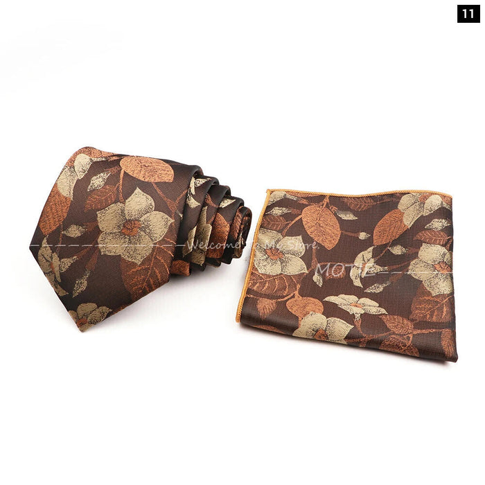 Floral Pocket Square Tie Set For Weddings Parties And Daily Wear