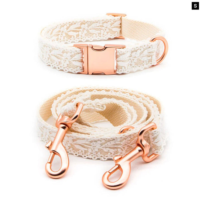 Cotton Lace Dog Collar Leash Set With Rose Gold Buckle