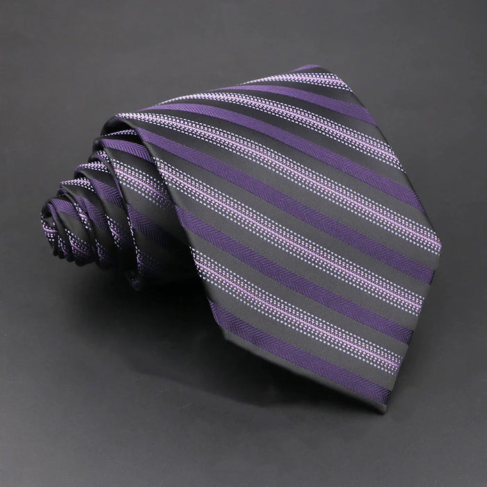 Purple Striped Necktie For Business Weddings And Daily Wear