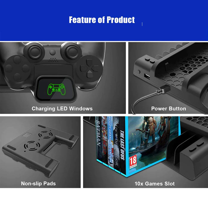 Vertical Ps4 Stand With Cooling Fan And Dual Controller