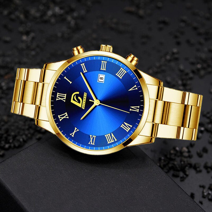 Fashion Mens Gold Stainless Steel Watches Luxury Minimalist Quartz Wrist Watch Men Business Casual Calendar Watch