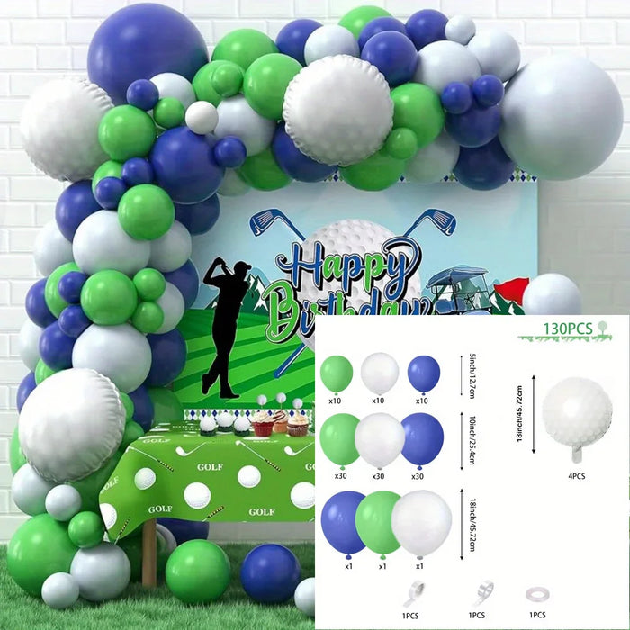 130Pcs Golf Party Birthday Balloon Set Suitable For Golf Foil Balloon Adult Golf Theme Sports Competition Theme Party Decoration