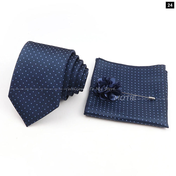 Blue Striped Tie Set For Weddings And Parties