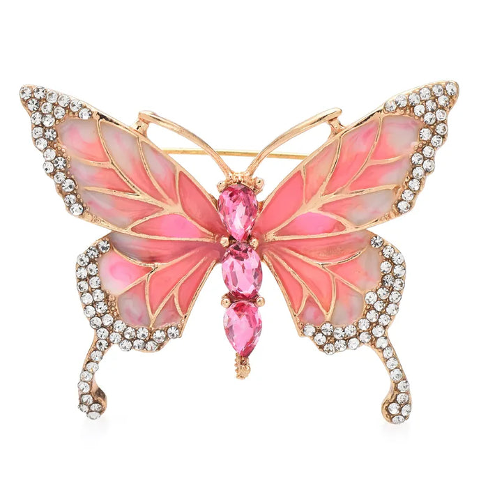 Enamel Butterfly Brooch 4 Colour Rhinestone Insect Pin