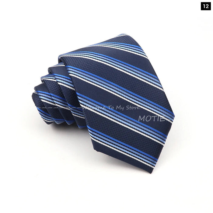 Deep Blue Striped Polyester Neckties For Business Weddings And Daily Wear