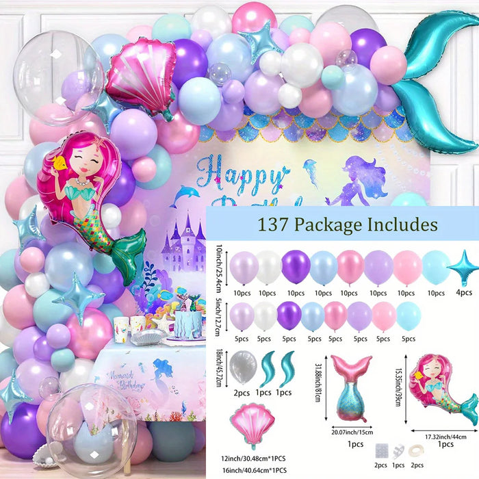 137Pcs Mermaid Balloon Garland Arch Kit Mermaid Theme Birthday Party Decoration Indoor Outdoor Balloon Party Decoration