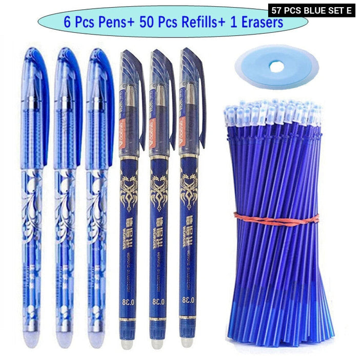 57 Pieces Erasable Gel Pens Set 0.5Mm Black Blue Refills Washable Handle