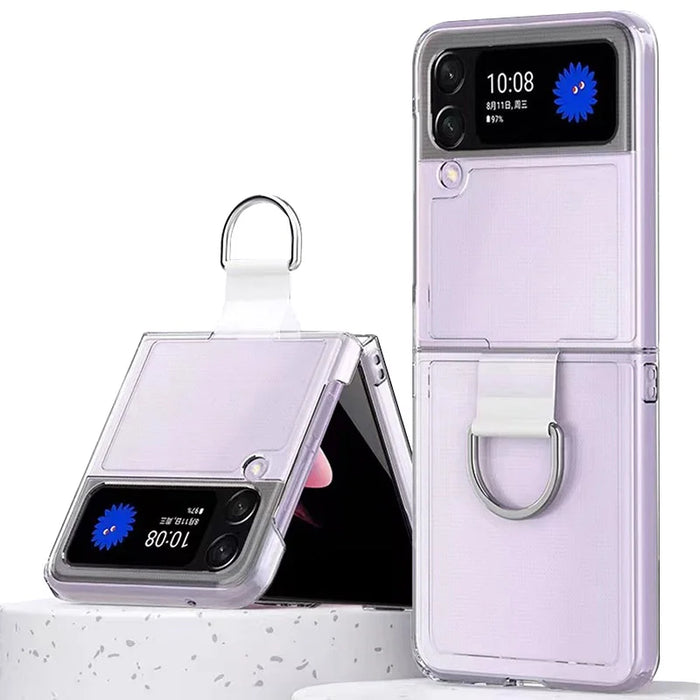 For Samsung Galaxy Z Flip 6/5/4 Slim Thin Folding Shockproof Transparent Protective Finger Ring Phone Case