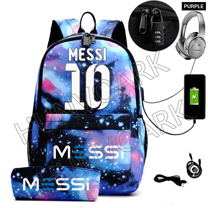 Unisex Messi Casual Computer 15.6 Inch Laptop Light Anti Theft School Bag 2Pcs