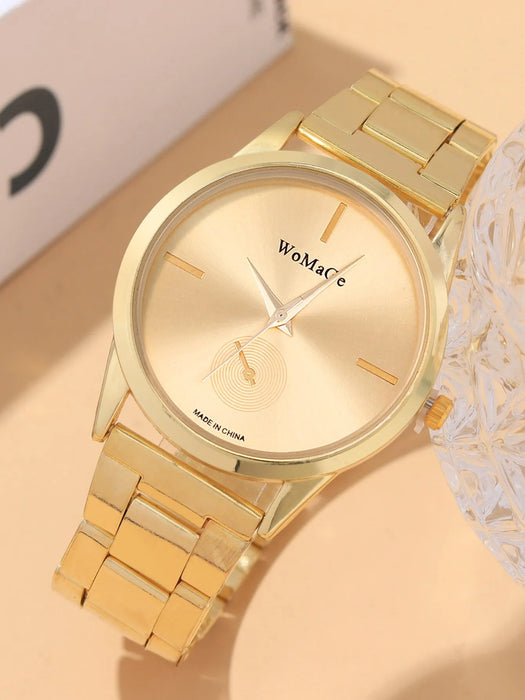 5pcs Women’s Fashion Simple Gold Steel Band Quartz Watch