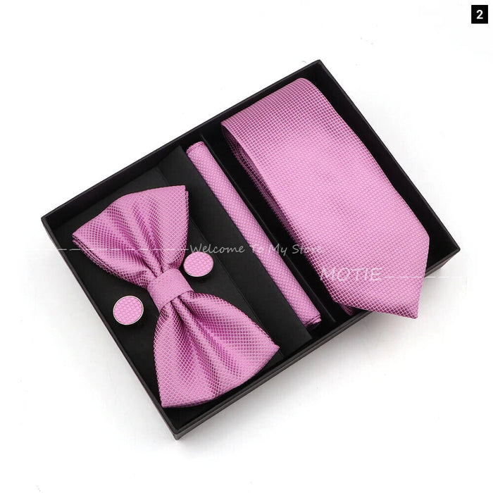 Premium Striped Tie Set Box Necktie Bowtie Handkerchief Cufflinks For Weddings And Suits