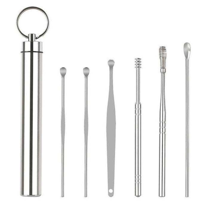 Stainless Steel Ear Spoon Earwax Picking Tool Integrated People Childrens Spiral Barbecue Ear Spoon Ear Cleaner 6 Piece Set