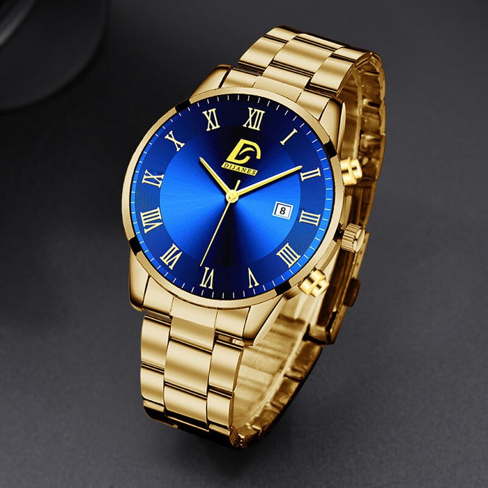 Fashion Mens Gold Stainless Steel Watches Luxury Minimalist Quartz Wrist Watch Men Business Casual Calendar Watch