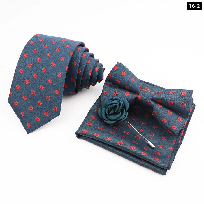 Flower Pattern Ties And Handkerchief Set For Weddings And Business