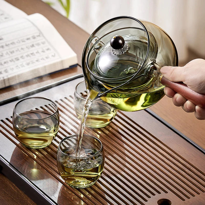 Tea Ceremony Glass Teapot Set With Wood Handle