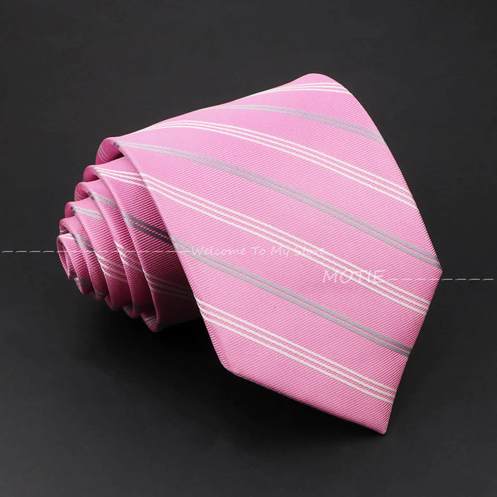 Mens Pink Purple Striped Tie For Business Weddings And Daily Wear