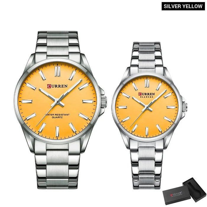 Fashion Brand Couple Watches For Lovers Classic Quartz Stainless Steel Bracelet Wristwatches With Luminous Hands