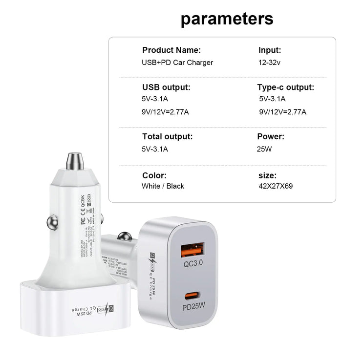 25W Usb Pd Car Charger For Iphone 14 Samsung Xiaomi Fast Charge Qc3.0 Pd3.0 Scp Afc 5A Usb C