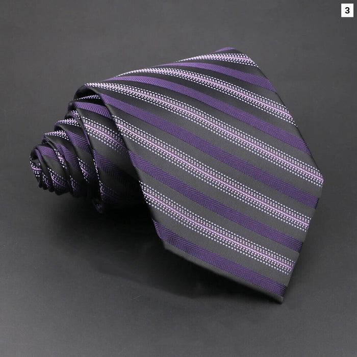 Purple Striped Necktie For Business Weddings And Daily Wear