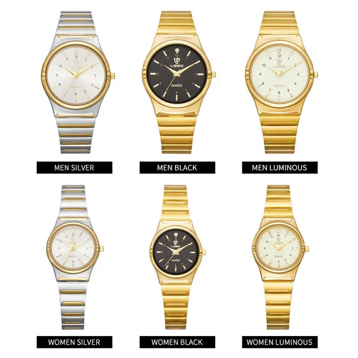 Quart Movement Women Mens Watches Luxury Stainless Steel Female Ladies Golden Wristwatch Clock