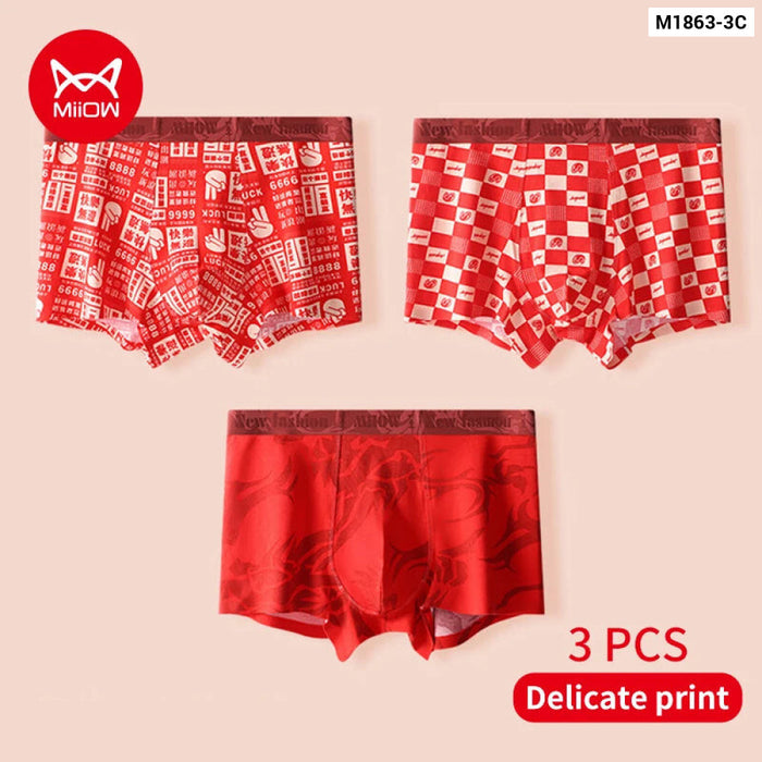 3pc Red Print Cotton Mens Underwear