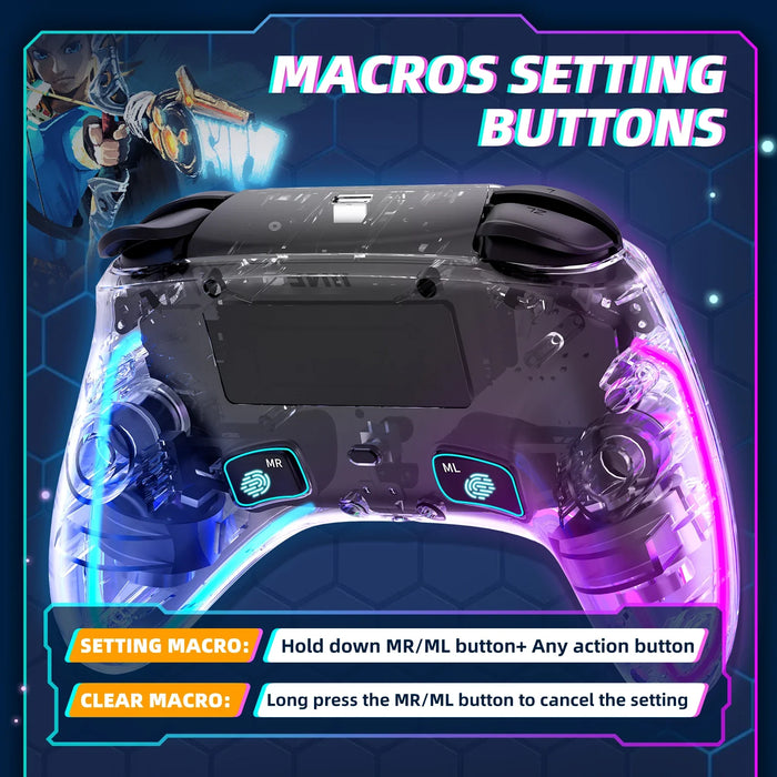 Ares Transparent Wireless Controller With Headset Jack Rgb Light Compatible Nintendo Switch Steam