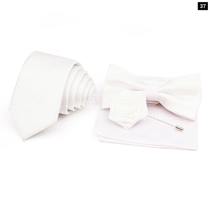 Tie Set Solid Colour Bowtie Handkerchief Brooch Cufflink For Business Weddings And Gifts