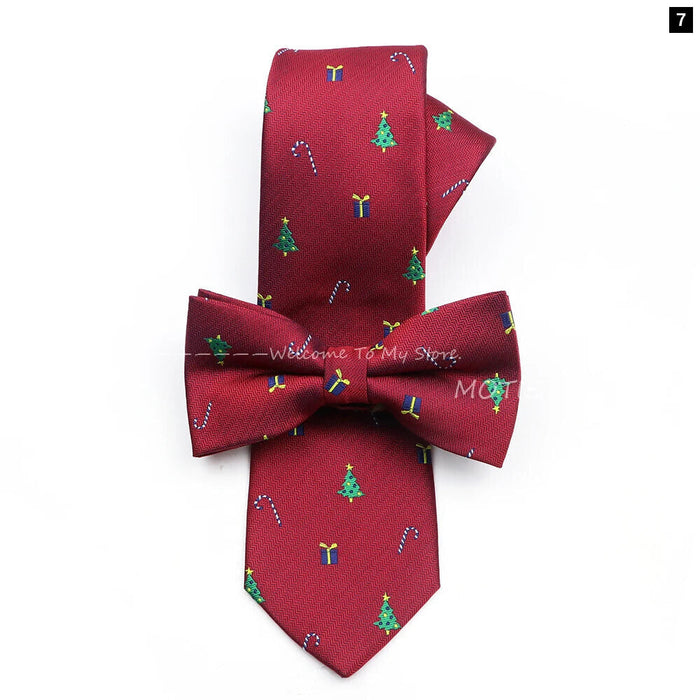 Christmas Tie Set Red Snowflake Pattern Parent-Child Polyester Gift Accessory