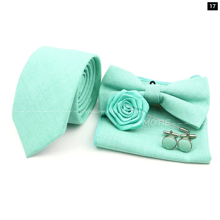 27 Colour Tie Set Classic Cotton Pocket Square Cufflink And Bowtie For Mens Wedding Party Accessories