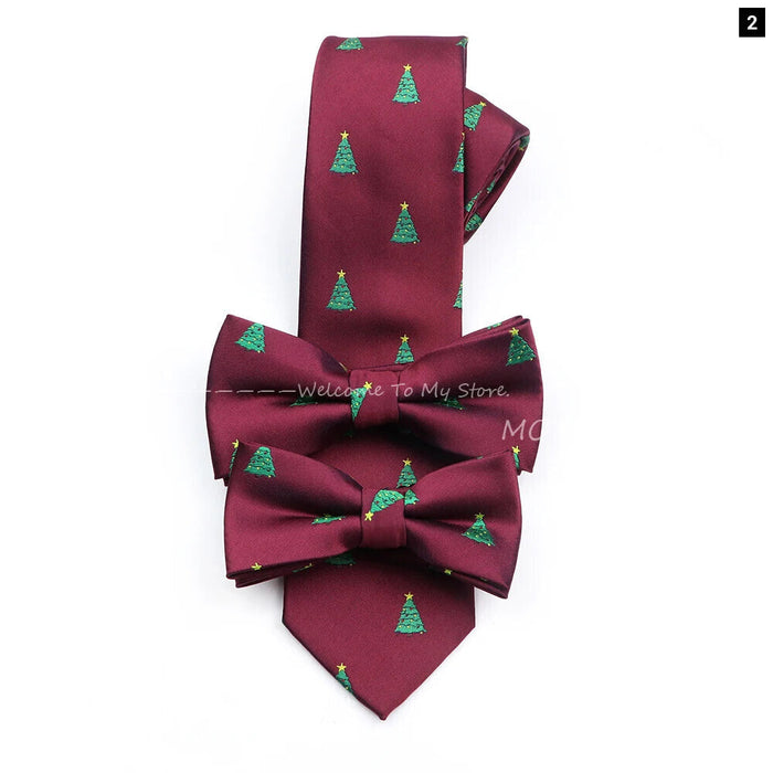 Christmas Tie Set Red Snowflake Pattern Parent-Child Polyester Gift Accessory