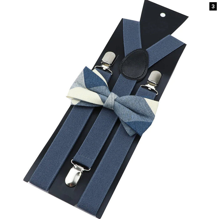 Cotton Plaid Bowtie Suspenders Set For Weddings