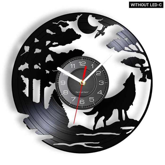 Wolf Howling Moon Vinyl Record Wall Clock