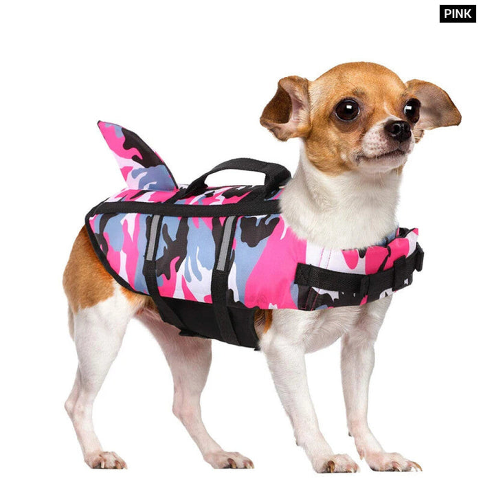 High Buoyancy Dog Life Jacket Shark Camo Pet Safety Vest With Rescue Handle And Leash Ring