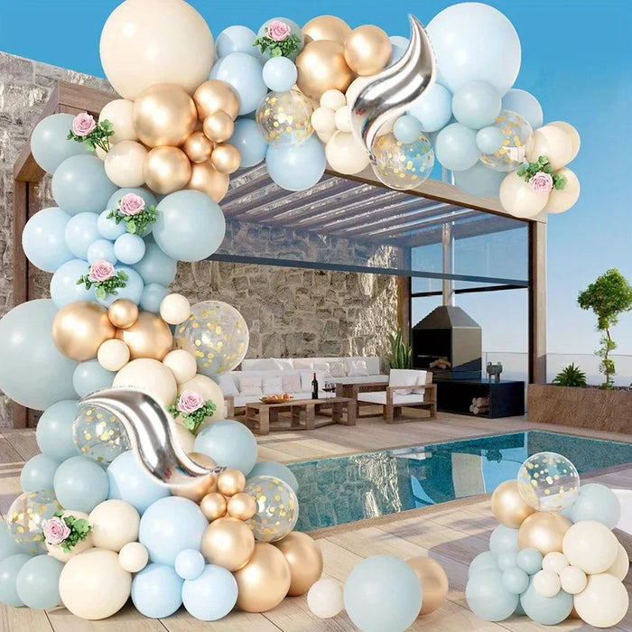 144Pcs Grey Blue Balloon Garland Arch Kit Birthday Party Bridal Shower Blue Baby Shower Decorated Boy Baby Shower Balloon Arch