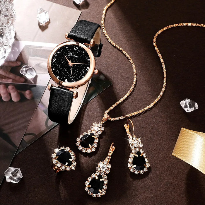 Womens Watches Set Luxury Rhinestone Women Fashion Elegant Wristwatch Quartz Watch For Ladies Clock