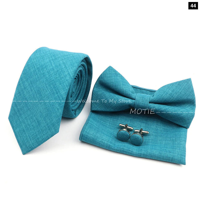 27 Colour Tie Set Classic Cotton Pocket Square Cufflink And Bowtie For Mens Wedding Party Accessories