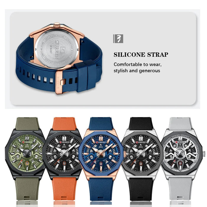 Fashion Design Wristwatches For Men's Casual Silicone Straps Quartz Auto Date Watch With Luminous Hands