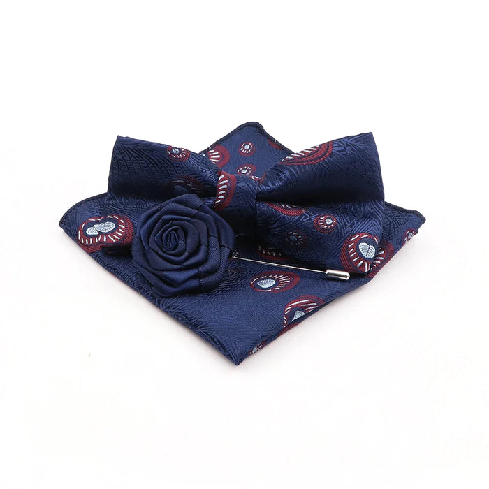 Blue Paisley Bowtie Set Polyester Skinny Pocket Square