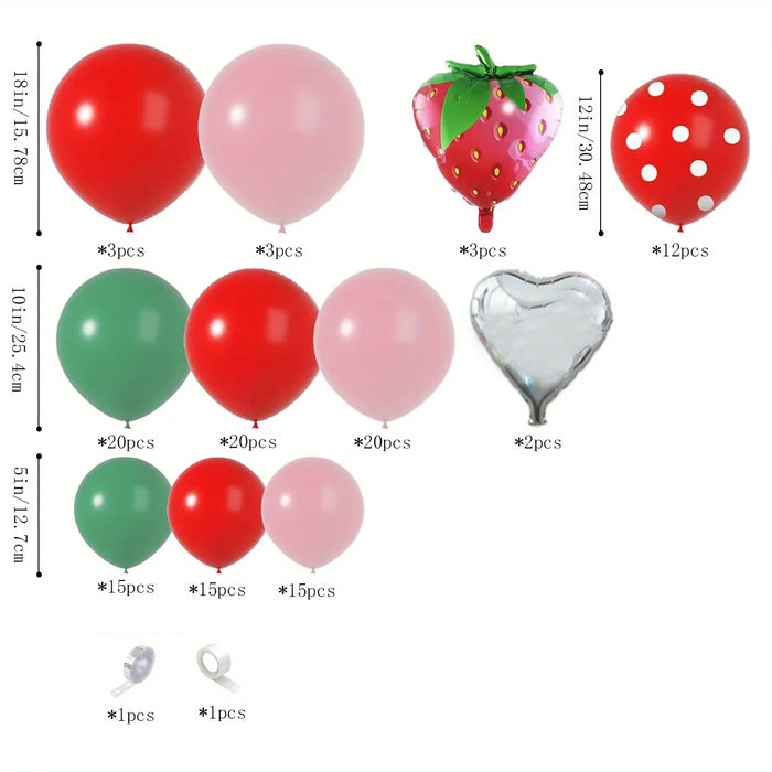 130Pcs Red And Green Strawberry Balloon Arch Kit Berry Sweet Birthday Party Decorative Wreath Suitable For Birthday Parties Prom