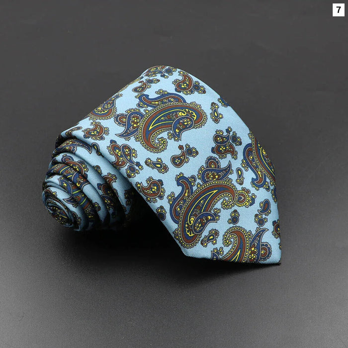 Silk Tie For Men 7.5Cm Soft Novelty Necktie In Blue Green And Orange Dot And Floral Design For Weddings And Business Gift Idea