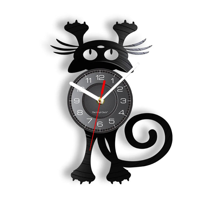 Whimsical Cat Vinyl Record Wall Clock